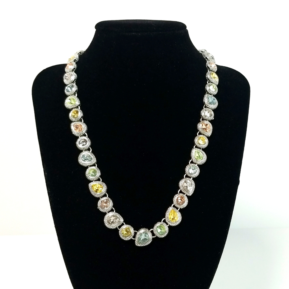 Napier Faux Gemstone Princess Diana Inspired Rainbow Yellow Green Necklace 18"